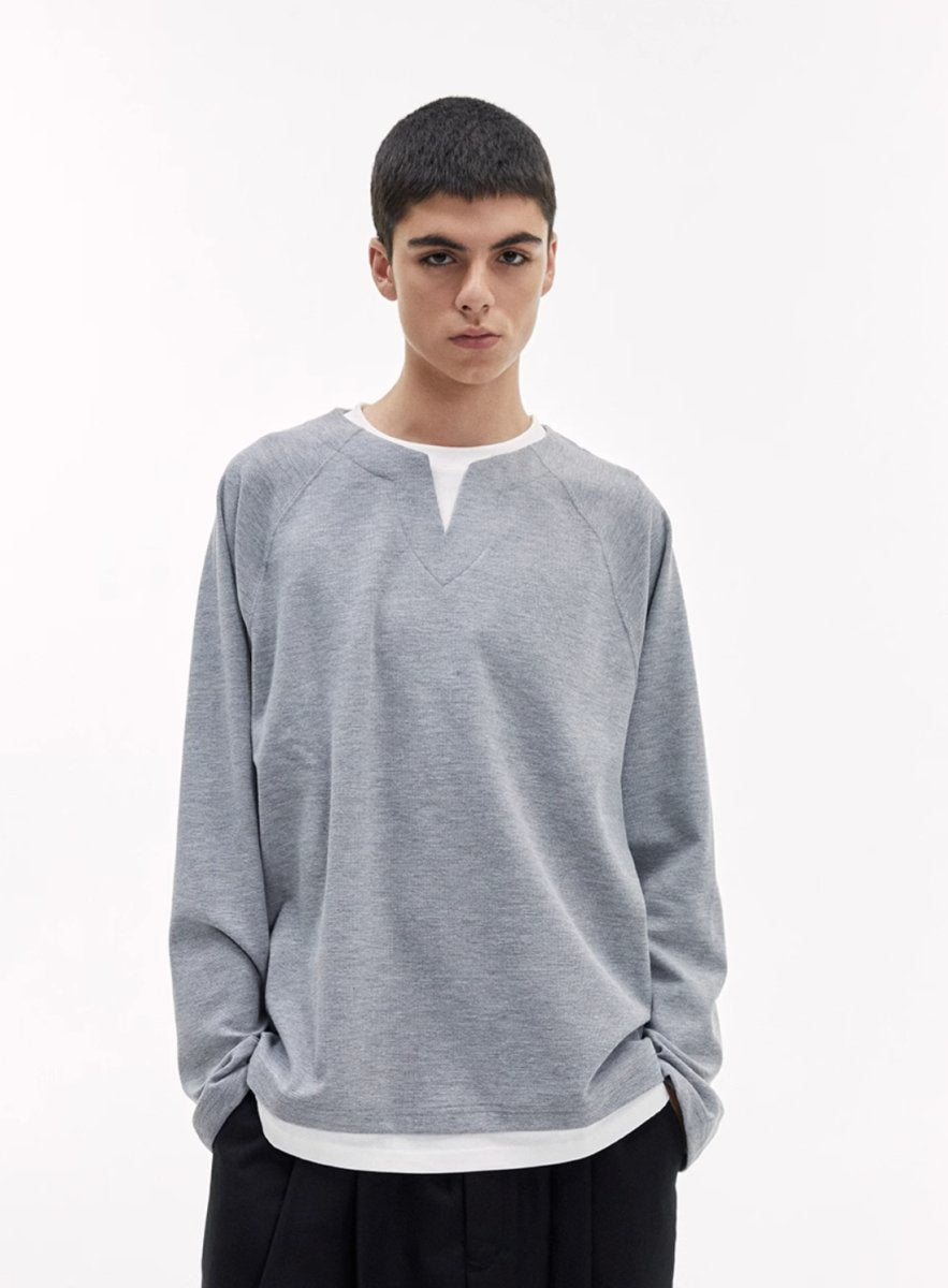 Faux layered henley collar t-shirt / ワッフルヘンリーネック重ね着ロンT N4200 - NNine