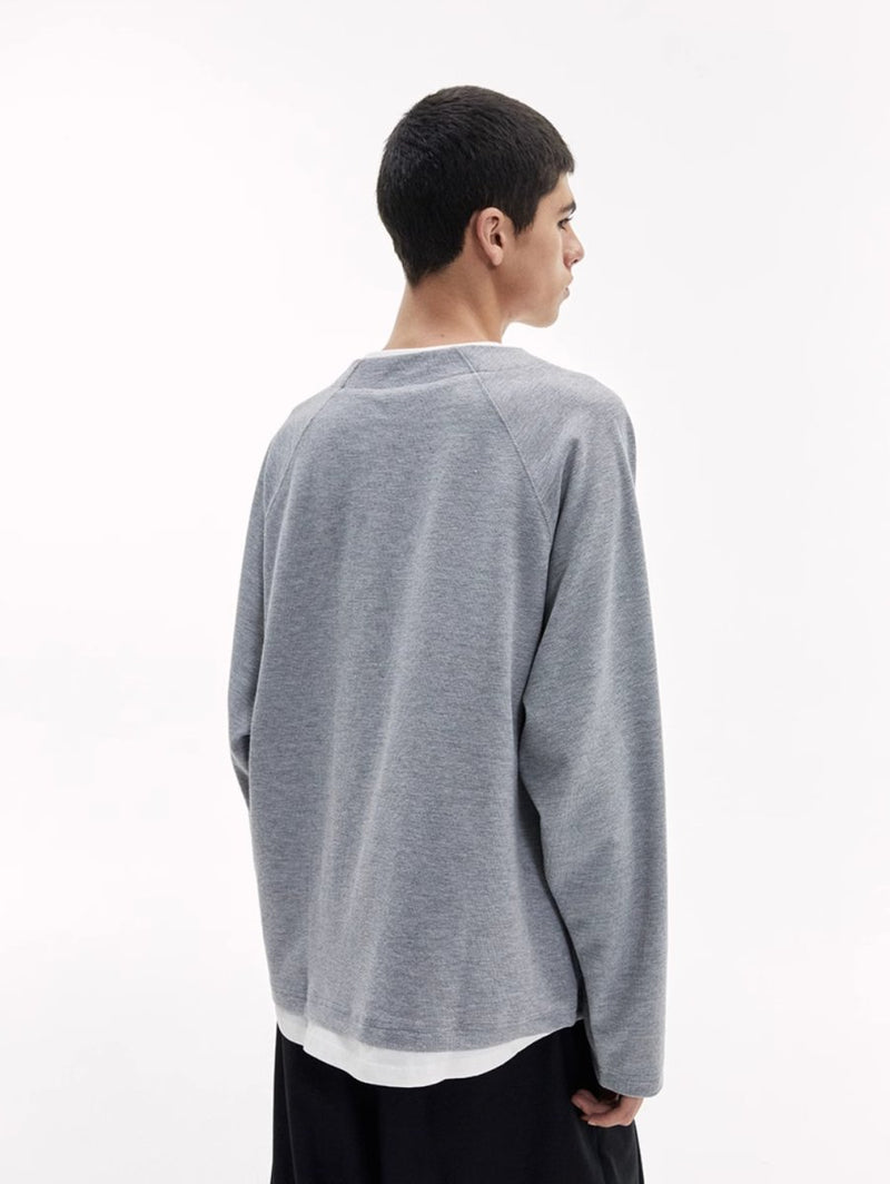 Faux layered henley collar t-shirt / ワッフルヘンリーネック重ね着ロンT N4200 - NNine