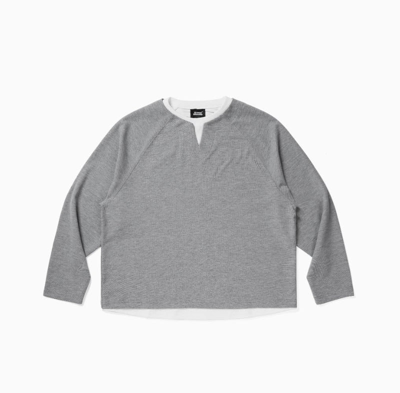 Faux layered henley collar t-shirt / ワッフルヘンリーネック重ね着ロンT N4200 - NNine