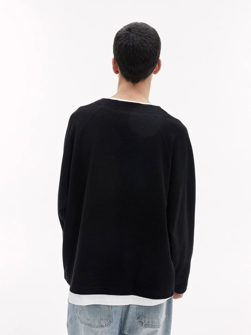 Faux layered henley collar t-shirt / ワッフルヘンリーネック重ね着ロンT N4200 - NNine