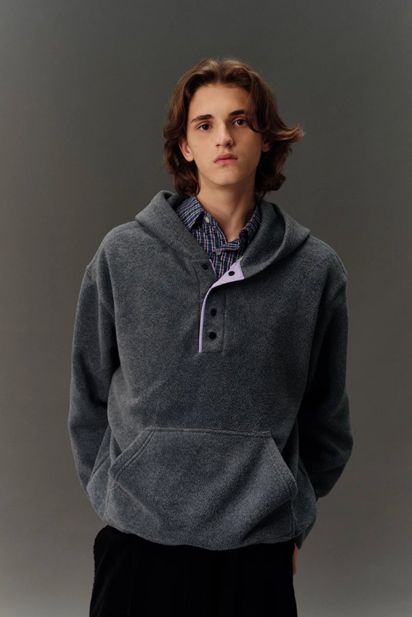 【フリース】half button fleece hoodie N4596 - NNine