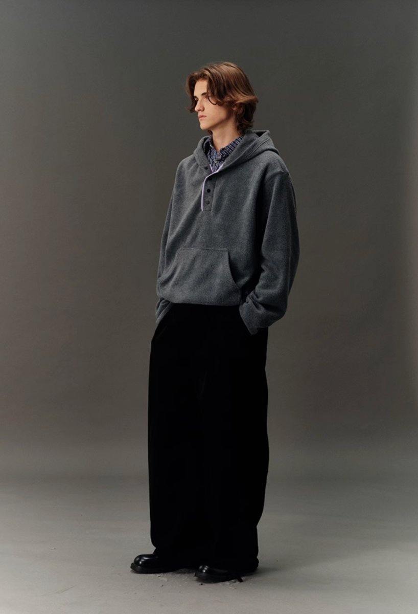 【フリース】half button fleece hoodie N4596 - NNine