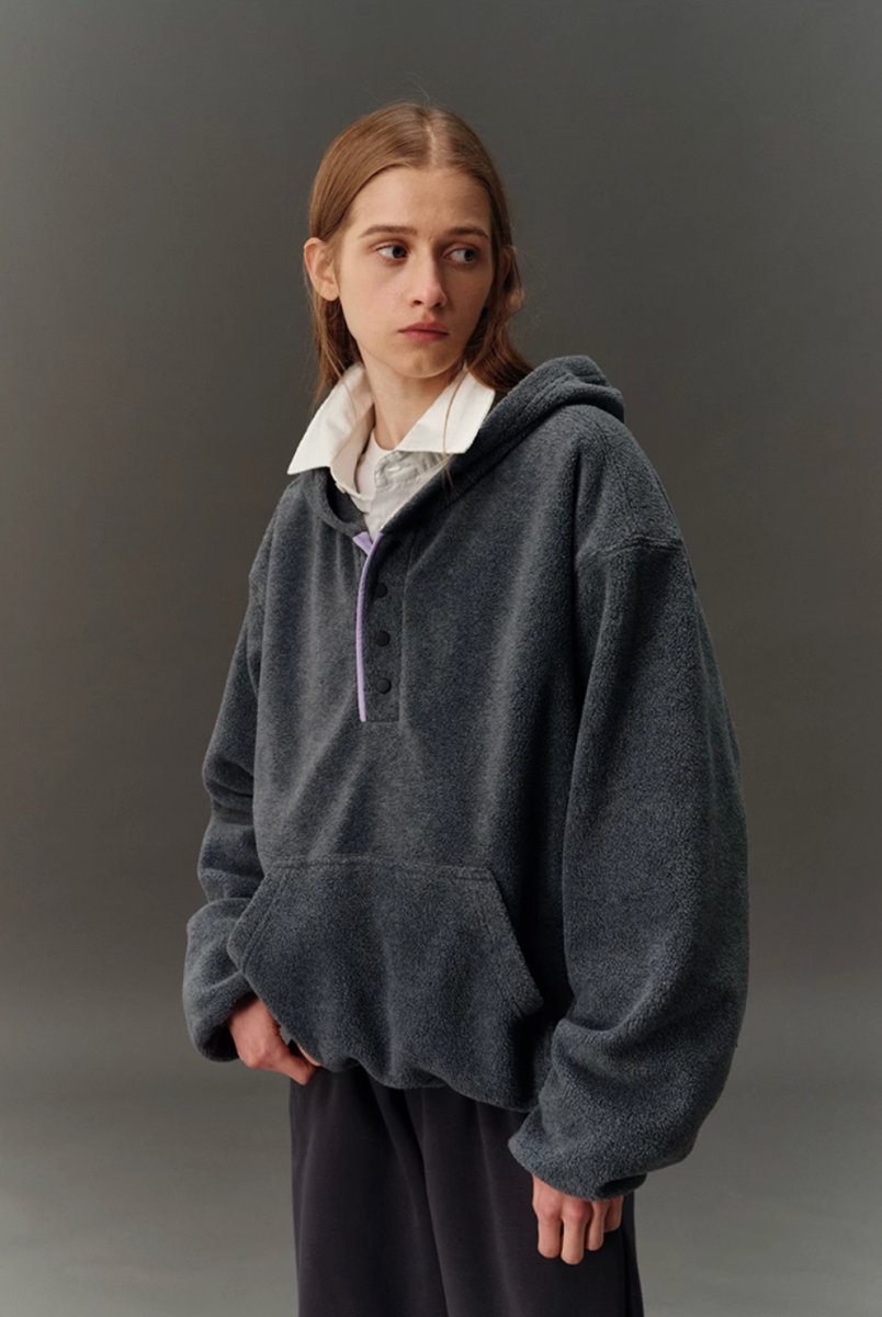 【フリース】half button fleece hoodie N4596 - NNine