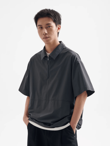 撥水性ナイロンハーフジップポロシャツ メンズ レディース 高機能