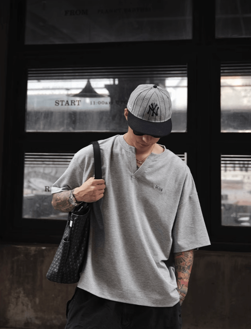 Henley Neck T-shirt Skipper / ヘンリーネック Tシャツ 半袖 スキッパー 夏 N5379 - ファッション通販 NNine(ナイン)
