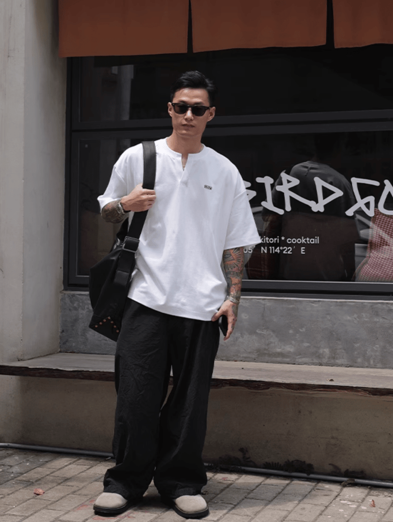 Henley Neck T-shirt Skipper / ヘンリーネック Tシャツ 半袖 スキッパー 夏 N5379 - ファッション通販 NNine(ナイン)