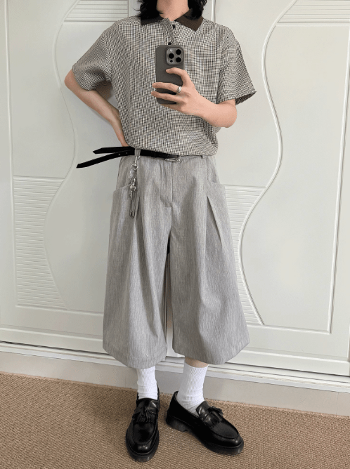 ヘリンボーンプリーツパンツ 混紡素材 / Herringbone Pleated Pants N5546 - ファッション通販NNine（ナイン）