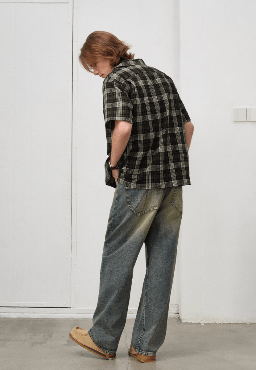 Jacquard Check Shirt / ジャカード チェック シャツ 半袖 開襟 レトロ N5292 - ファッション通販 NNine(ナイン)