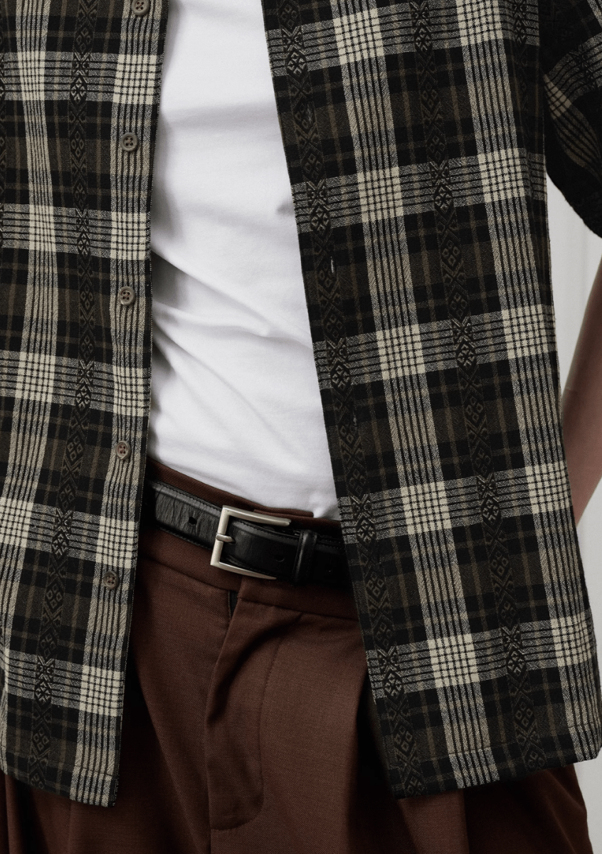 Jacquard Check Shirt / ジャカード チェック シャツ 半袖 開襟 レトロ N5292 - ファッション通販 NNine(ナイン)