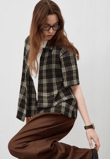 チェック柄 半袖シャツ コットン Jacquard Check Shirt / ジャカード チェック シャツ 半袖 開襟