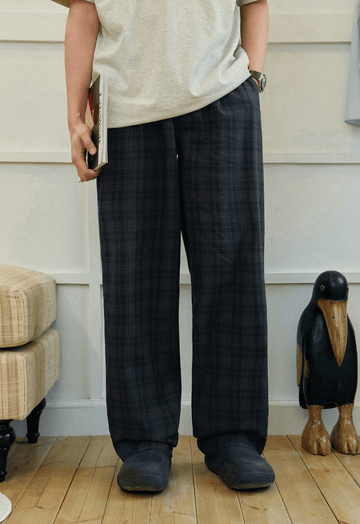 チェック柄イージーワイドパンツ