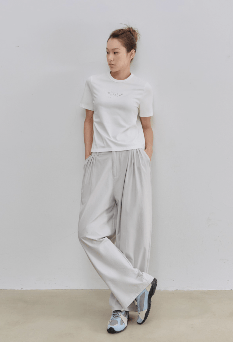 軽量 ワイドタック ナイロン バルーンパンツ / Light grey wide leg pants N5576 - ファッション通販NNine（ナイン）