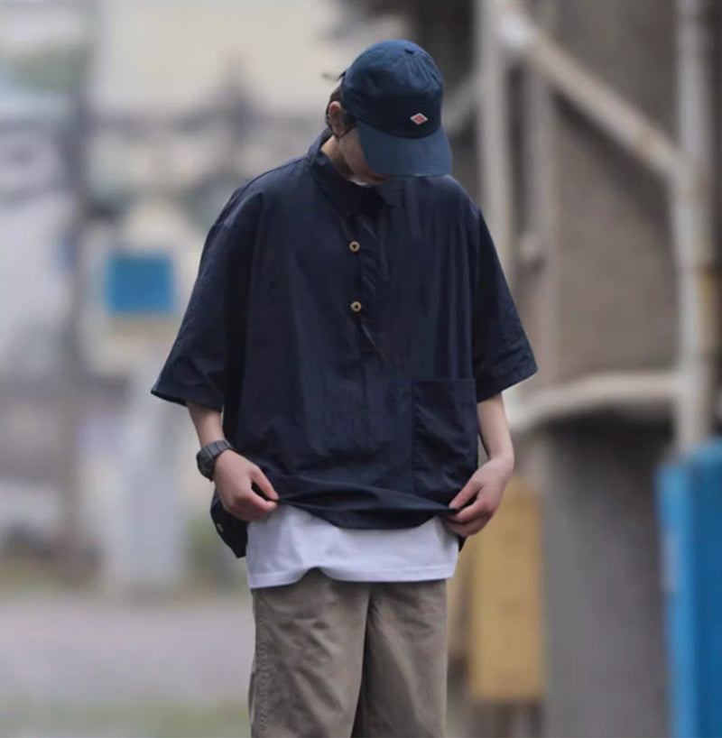 lightweight pullover short sleeve shirt / 軽量ハーフスナップシャツ N4034 - NNine