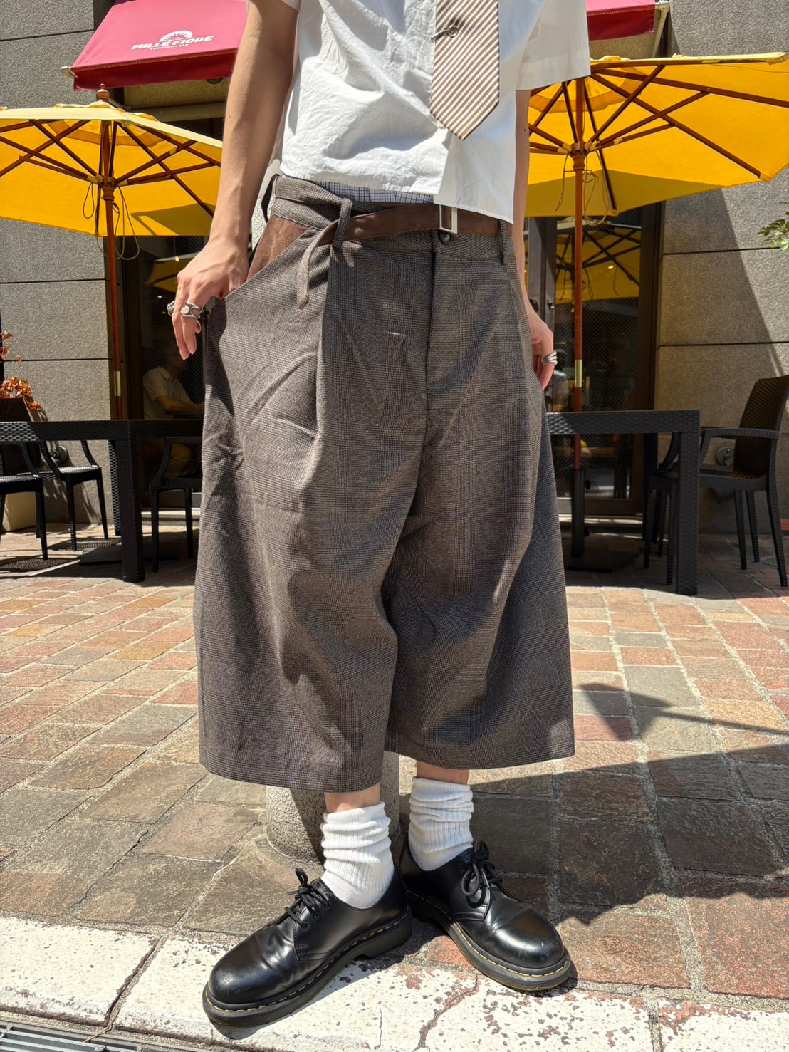 千鳥格子・ワイドクロップドトラウザー AY001