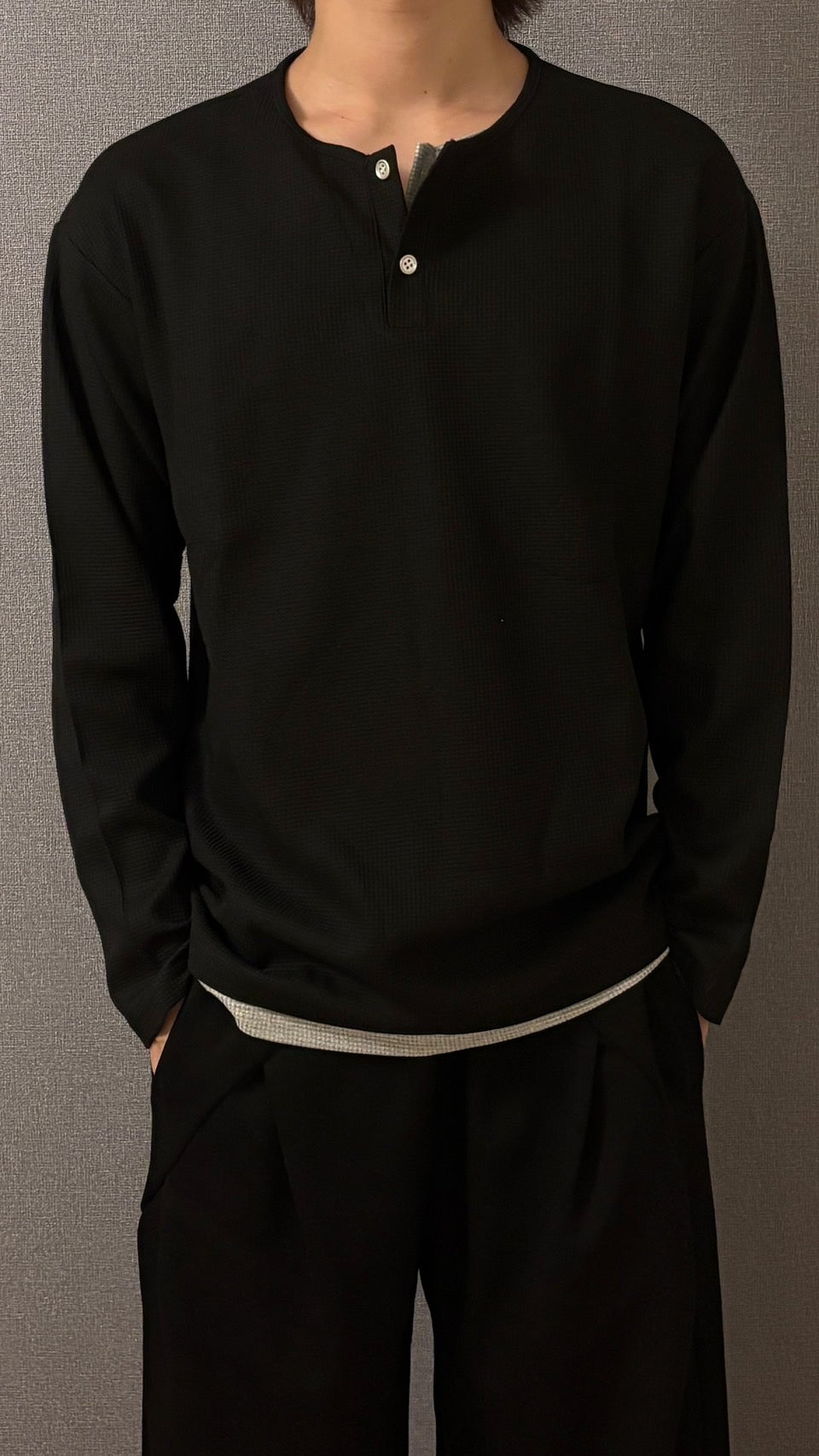 レイヤード・ヘンリーネックロングスリーブTシャツ MK005