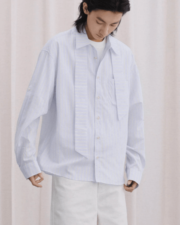 共生地ネクタイ付き・ストライプシャツ N5614