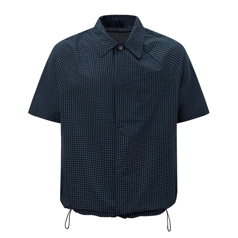 裾ドローコード付き・チェック柄ジップシャツ N5628