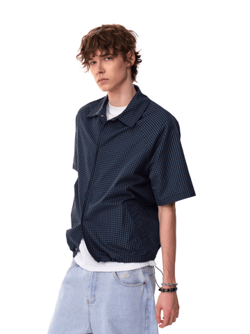 裾ドローコード付き・チェック柄ジップシャツ N5628