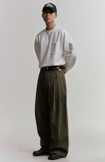 抗シワ加工・ワイドレッグスラックス N5649