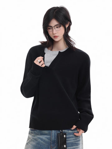 フェイクレイヤード・ヘンリーネックニット N6013