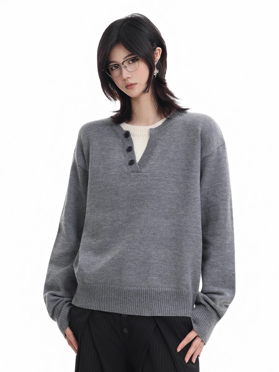 フェイクレイヤード・ヘンリーネックニット　N6013 - ファッション通販NNine（ナイン）