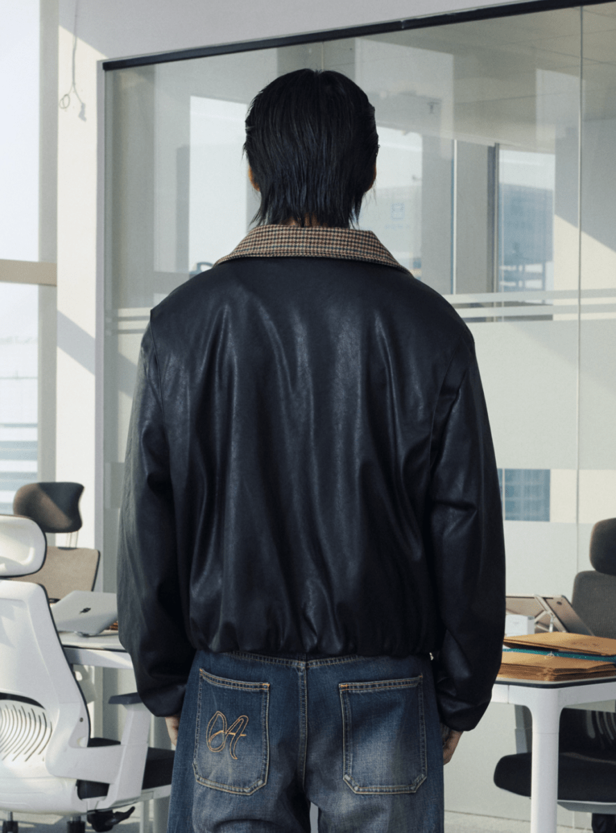 千鳥格子レザーカラー・中綿ボンバージャケット N6190 - ファッション通販NNine（ナイン）