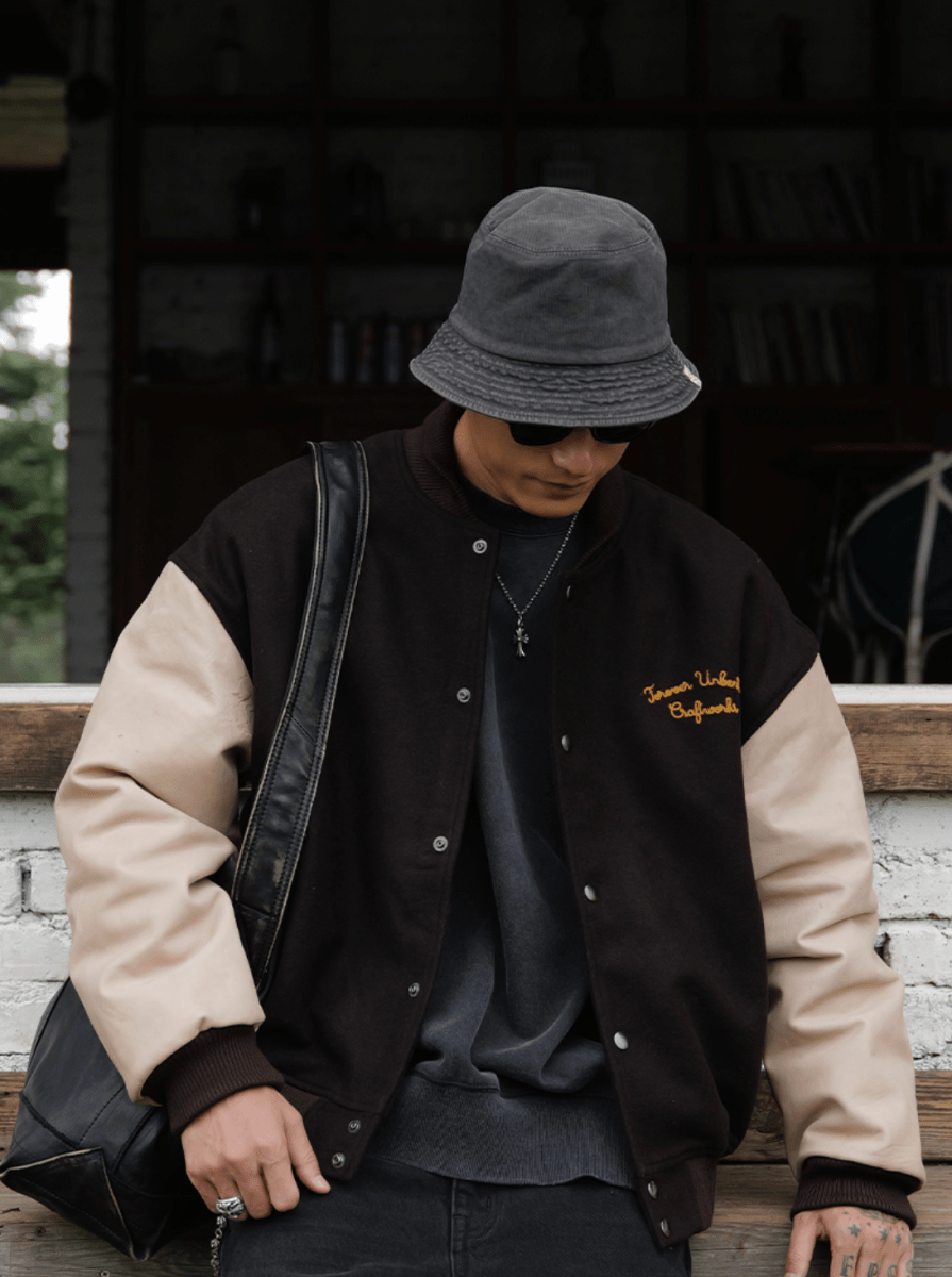 鶴刺繍ウール×レザー 混紡バーシティジャケット　N6252 - ファッション通販NNine（ナイン）