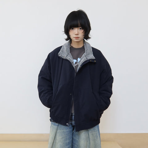 Stand-Up Collar, Shearling-Lined, Navy Quilted Jacket N6319