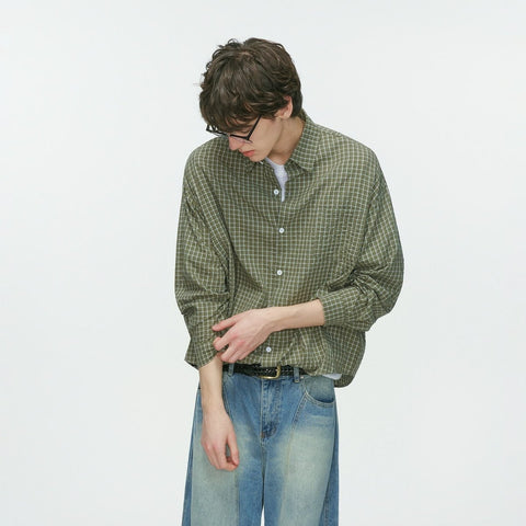 Cotton Graph Check Relaxed-Fit Shirt  N6335