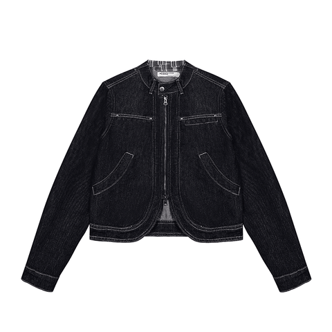 Check-Pattern Short Denim Jacket N6651