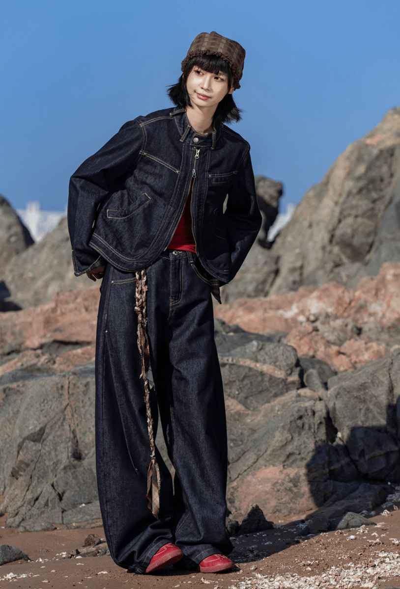チェック切替 ショートデニムジャケット N6651 - ファッション通販NNine（ナイン）