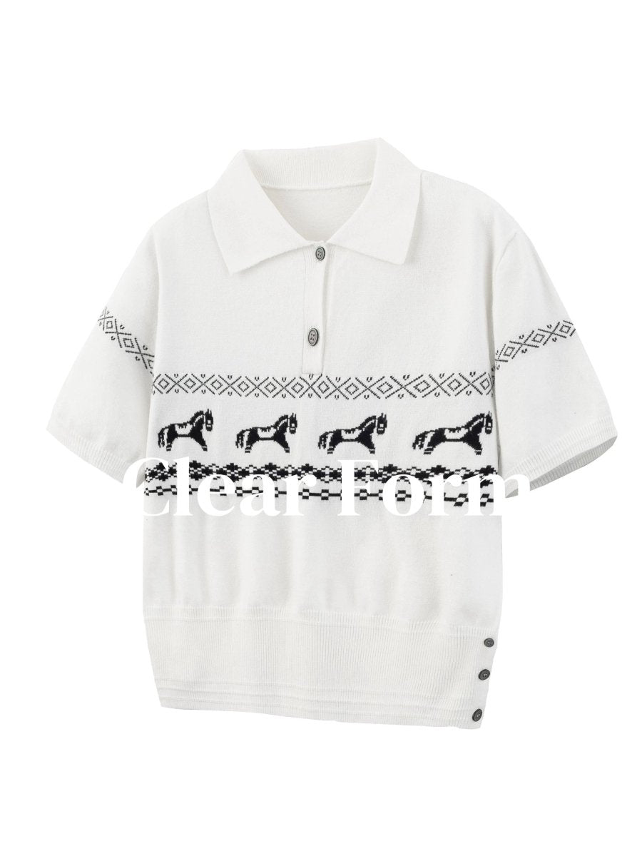 フェアアイル ジャカード ポロカラー ニット半袖 N6947 - ファッション通販NNine（ナイン）