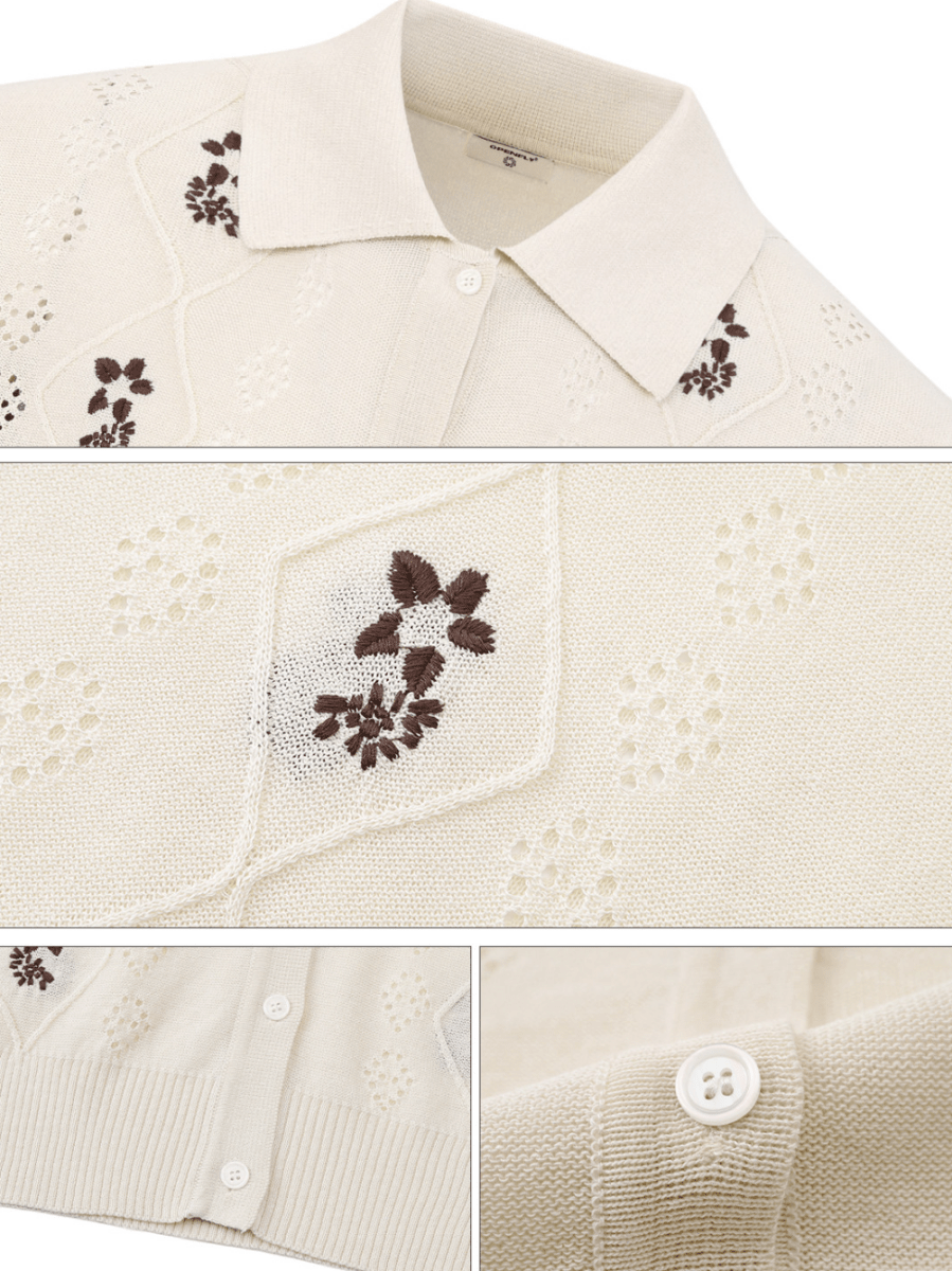 リネンリヨセル混 透かし刺繍 オープンカラーシャツ N6977 - ファッション通販NNine（ナイン）