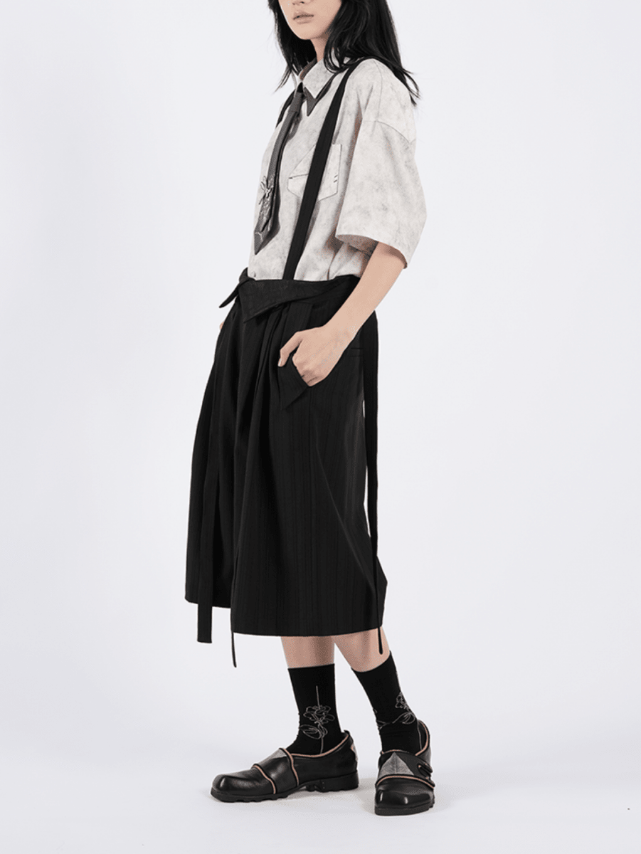 サスペンダー付き ワイド クロップドパンツ N7041 - ファッション通販NNine（ナイン）