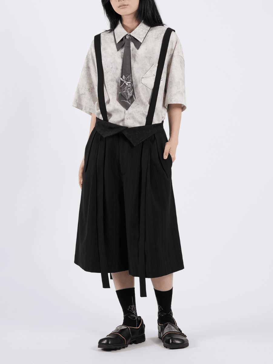 サスペンダー付き ワイド クロップドパンツ N7041 - ファッション通販NNine（ナイン）