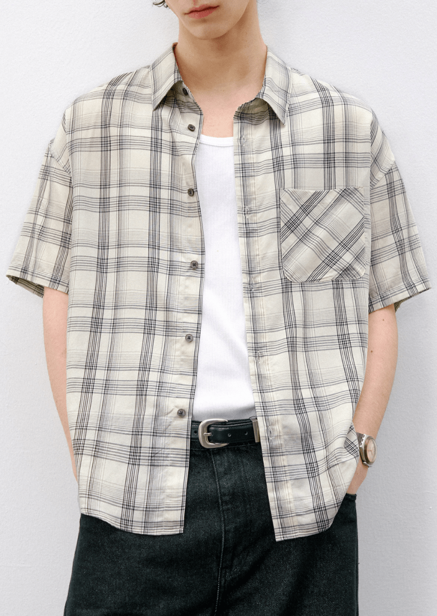 リヨセル天糸 チェック柄 リラックス半袖シャツ N7088 - ファッション通販NNine（ナイン）