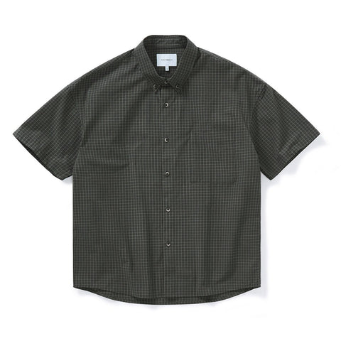 Cotton Sand-Washed Checked Short-Sleeve Shirt N7110