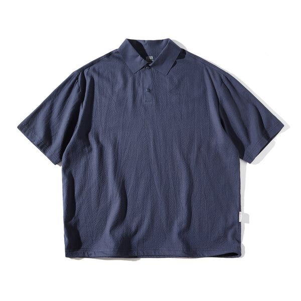 navy blue mountain polo shirt / シアーサッカーシャツ N3779 - NNine