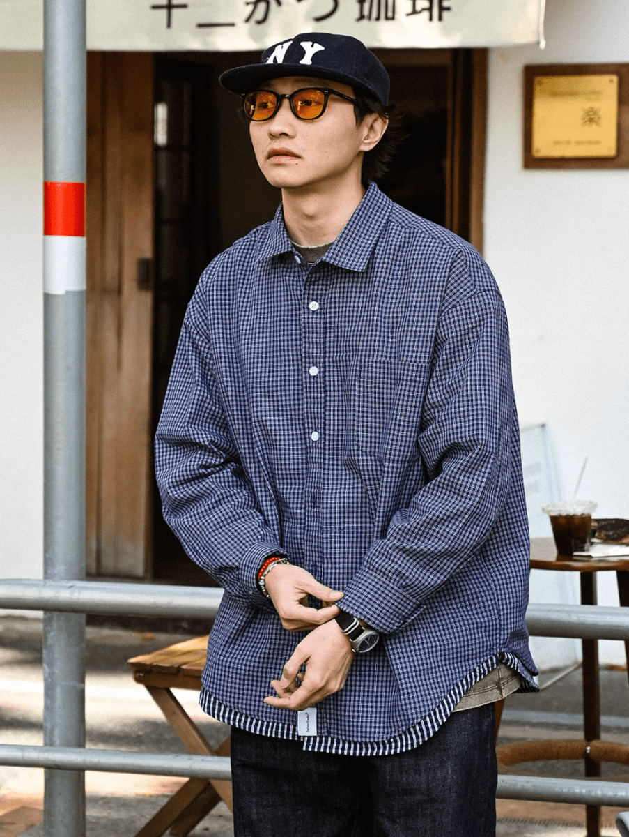navy check shirt   N5104