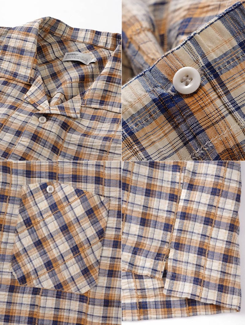 open collar check shirt / ストレッチレトロチェックシャツ N3734 - NNine