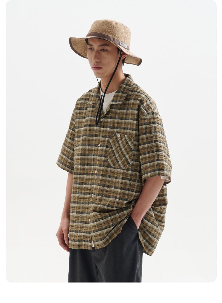 open collar check shirt / ストレッチレトロチェックシャツ N3734