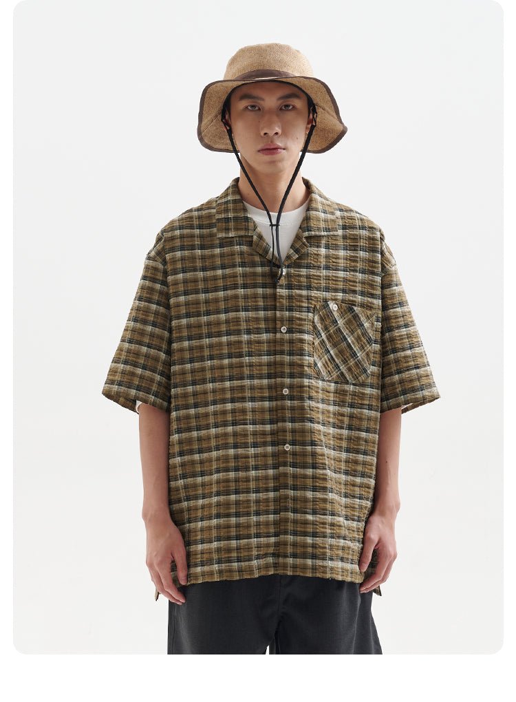 open collar check shirt / ストレッチレトロチェックシャツ N3734 - NNine