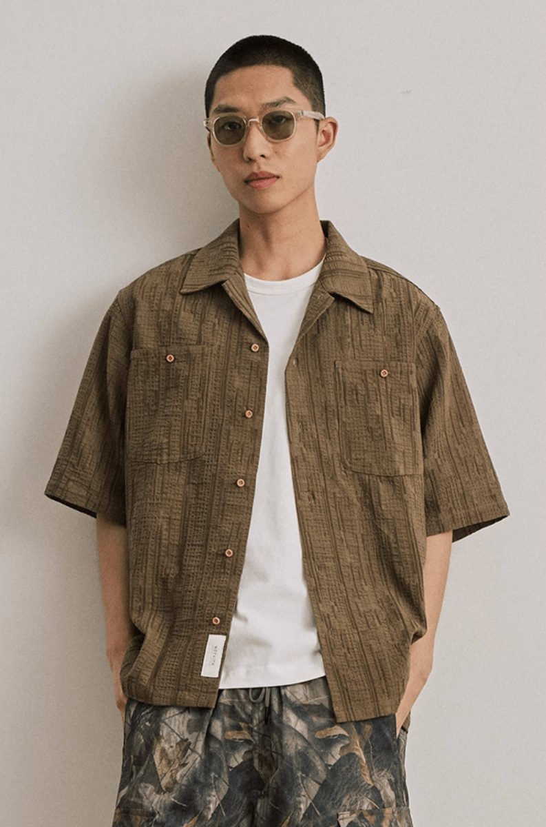 Open Collar Shirt Linen Blend / 開襟シャツ 半袖 綿麻 リネン混 レトロ N5289 - ファッション通販 NNine(ナイン)