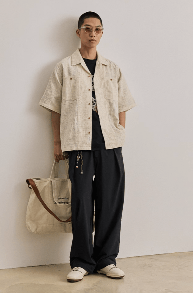 Open Collar Shirt Linen Blend / 開襟シャツ 半袖 綿麻 リネン混 レトロ N5289
