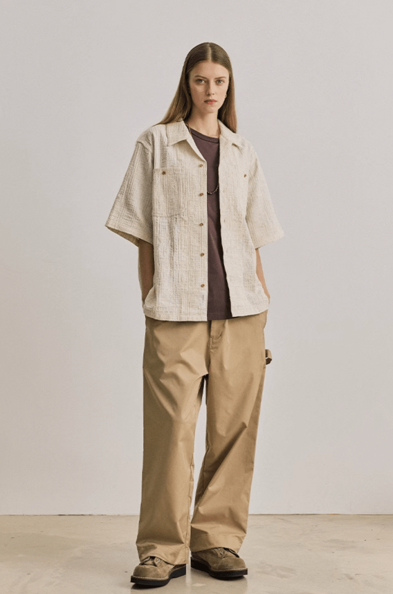 Open Collar Shirt Linen Blend / 開襟シャツ 半袖 綿麻 リネン混 レトロ N5289 - ファッション通販 NNine(ナイン)