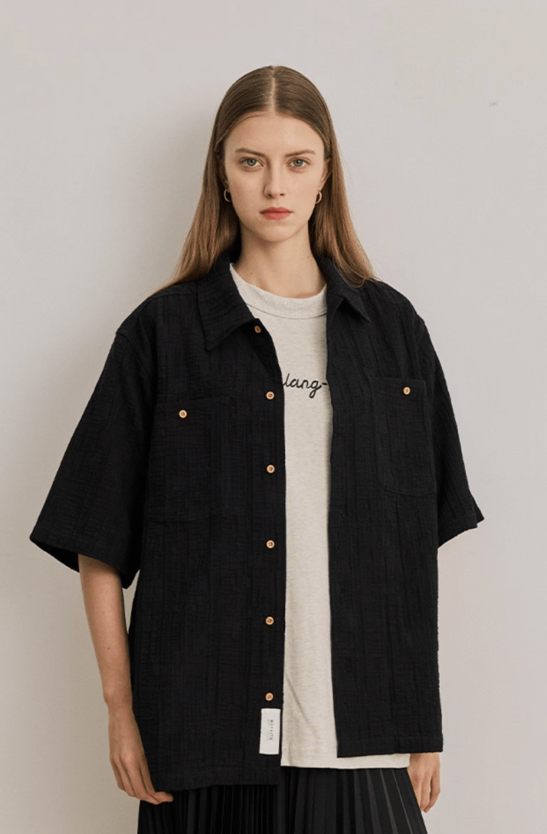 Open Collar Shirt Linen Blend / 開襟シャツ 半袖 綿麻 リネン混 レトロ N5289 - ファッション通販 NNine(ナイン)