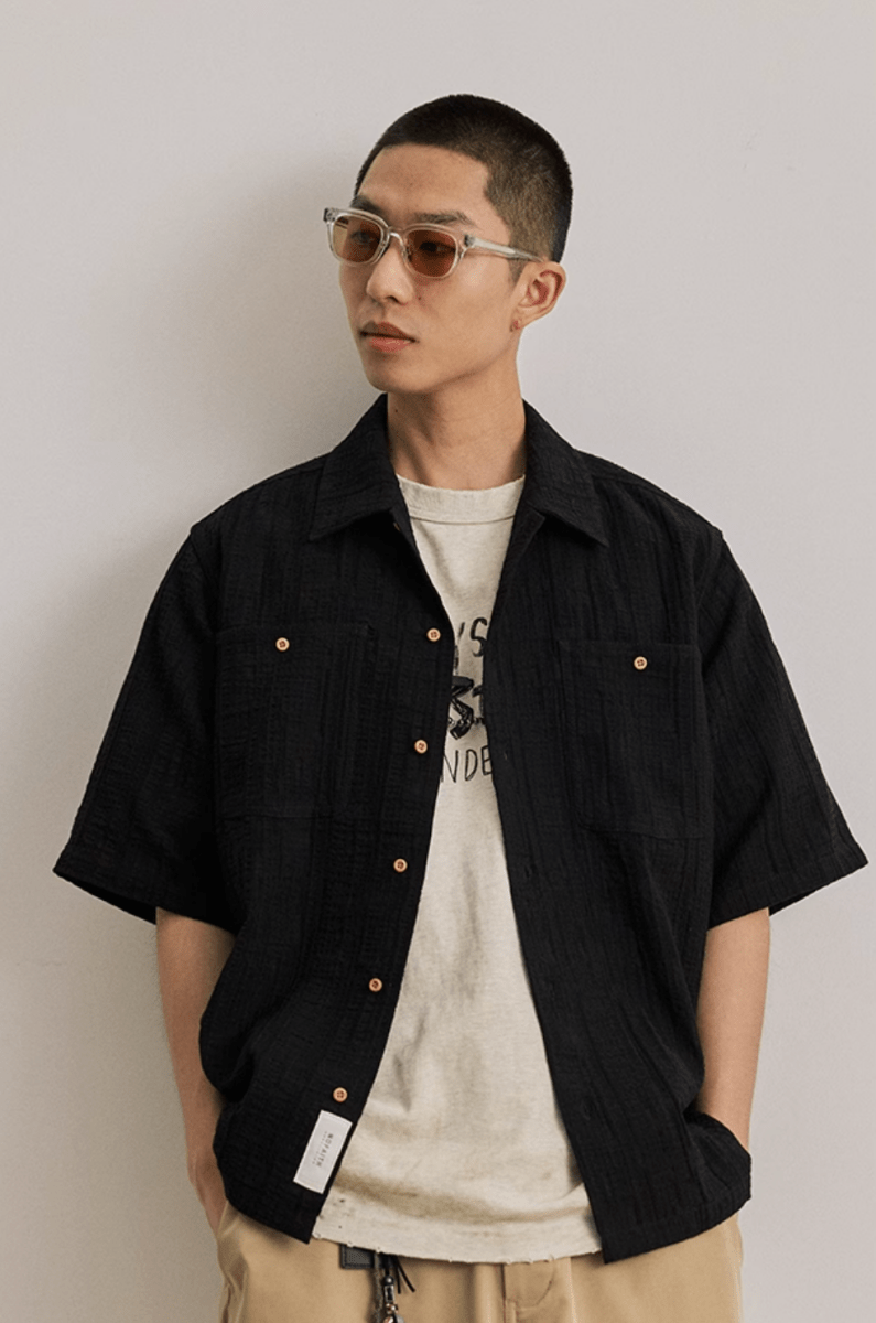 Open Collar Shirt Linen Blend / 開襟シャツ 半袖 綿麻 リネン混 レトロ N5289 - ファッション通販 NNine(ナイン)