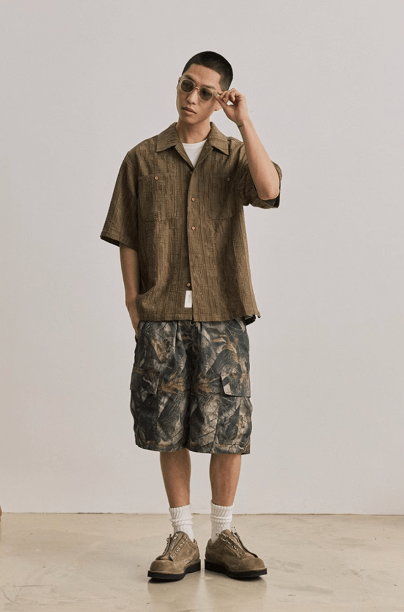Open Collar Shirt Linen Blend / 開襟シャツ 半袖 綿麻 リネン混 レトロ N5289 - ファッション通販 NNine(ナイン)