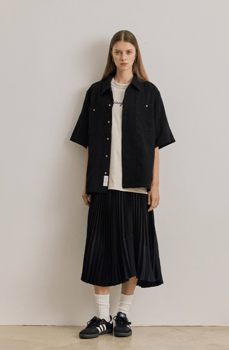 Open Collar Shirt Linen Blend / 開襟シャツ 半袖 綿麻 リネン混 レトロ N5289 - ファッション通販 NNine(ナイン)