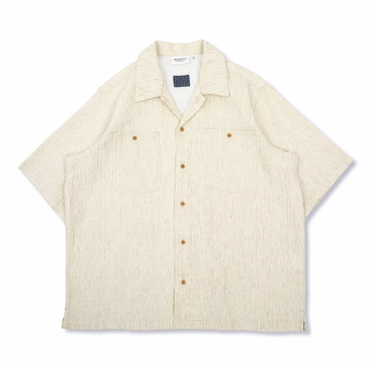 Open Collar Shirt Linen Blend / 開襟シャツ 半袖 綿麻 リネン混 レトロ N5289 - ファッション通販 NNine(ナイン)